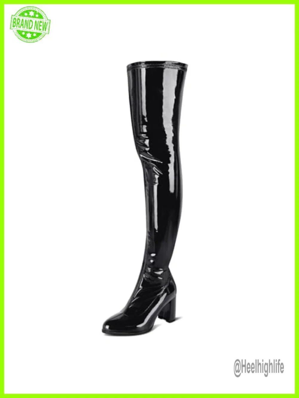 Thigh High Boots Pointed Toe Chunky Heels Patent Leather GOGO Cosplay Dance